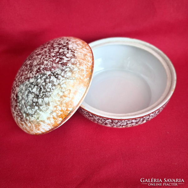 Porcelain bonbonier, sugar holder, marble effect, gold and bronze color