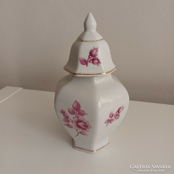 Hollóházi fedeles porcelán váza