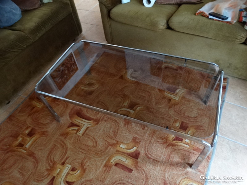 Retro chrome-designed glass table coffee table