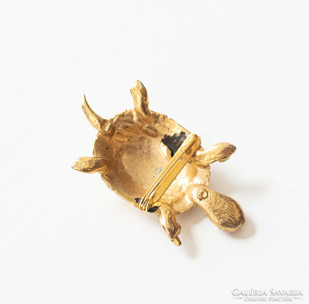 Turtle-shaped brooch - vintage brooch, pin with rhinestones - turtle