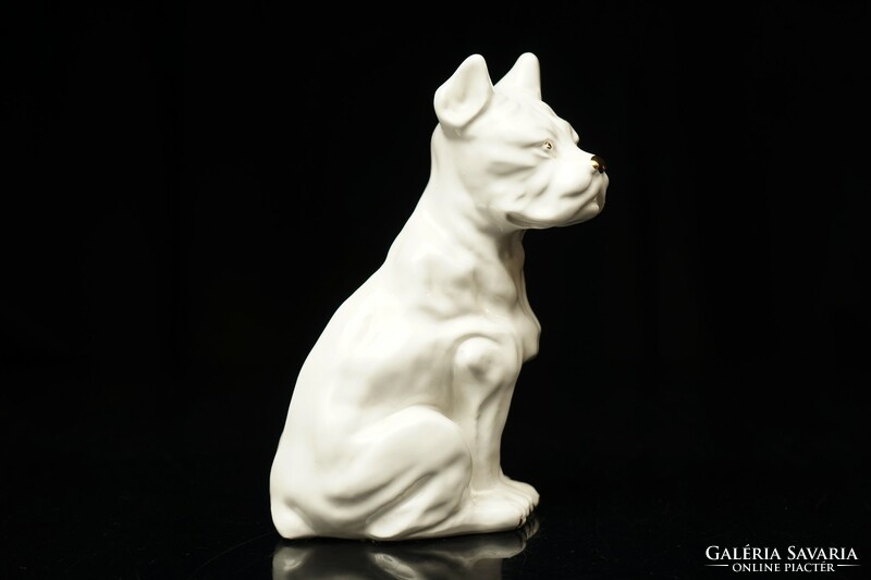 Gilded porcelain dog figure / retro old pitbull boxer dog / mid century ??