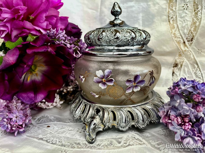 Art Nouveau glass-lined sugar bowl