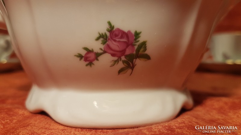 1 Ft-ról! 6 személyes, gyönyörűséges rózsás, aranyozott, barokk porcelán teáskészlet MZ CZECHOSLOVAK