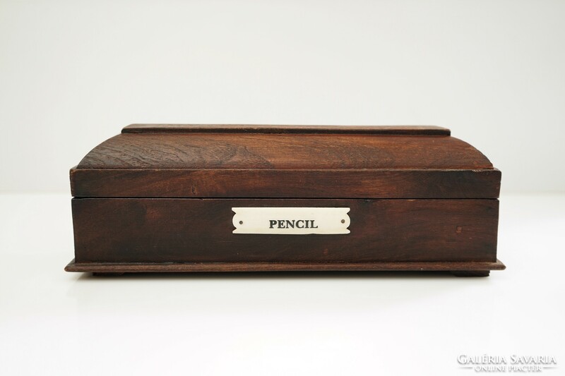 Old English wooden pencil holder box / retro old