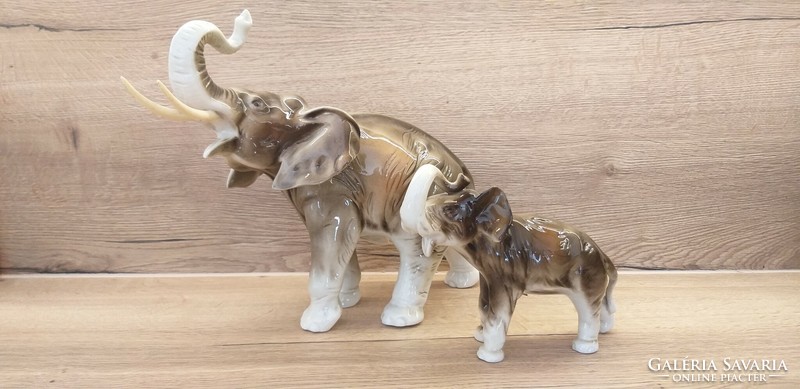 Royal dux Bohemian porcelain elephant pair, numbered, marked