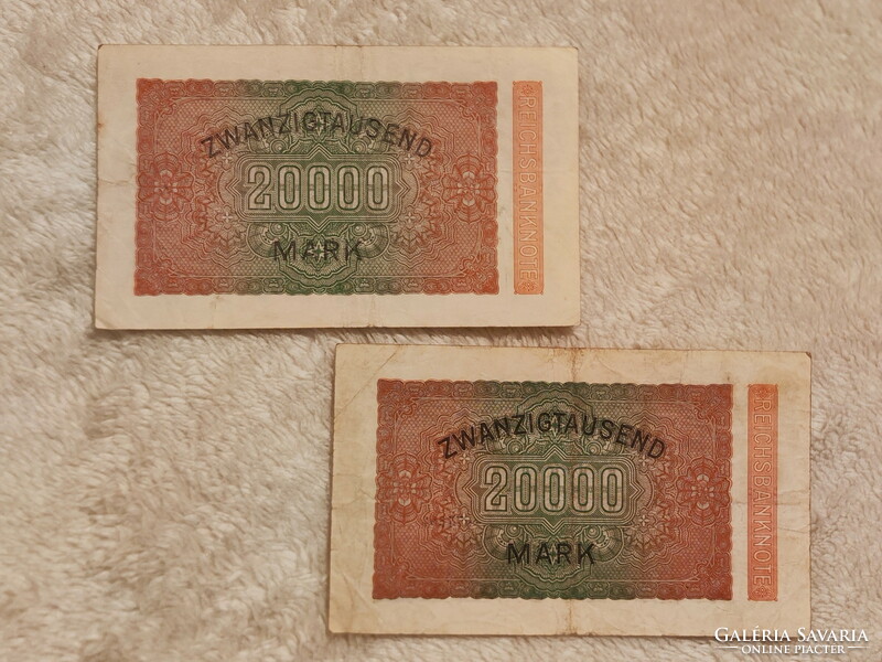 1923-as 20000 birodalmi márka (VF) – Német weimari köztársaság | 2 db bankjegy