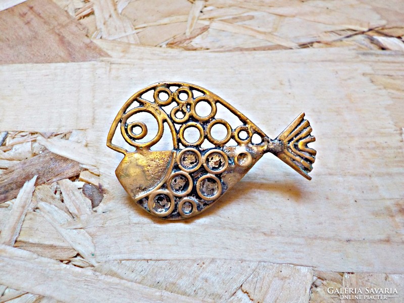 Industrial artist János Percz copper fish brooch