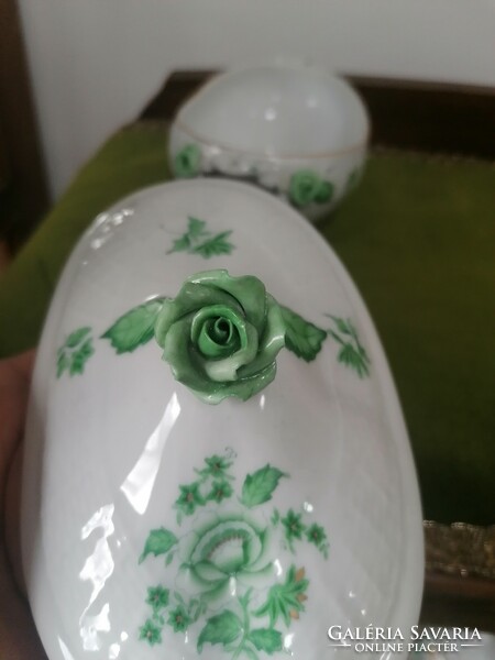 Herend green appony pattern bonbonier with rose holder