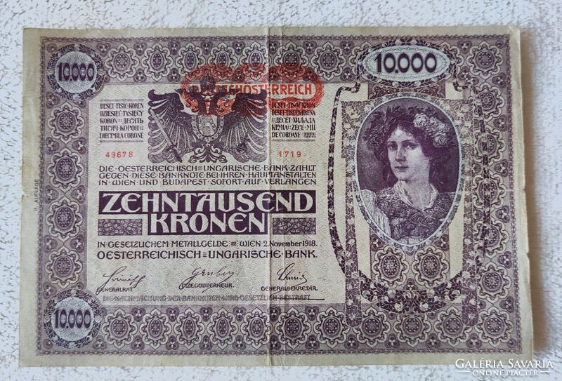 Omm 10000 crowns, 1918 (vf) dö with overstamp | 1 banknote