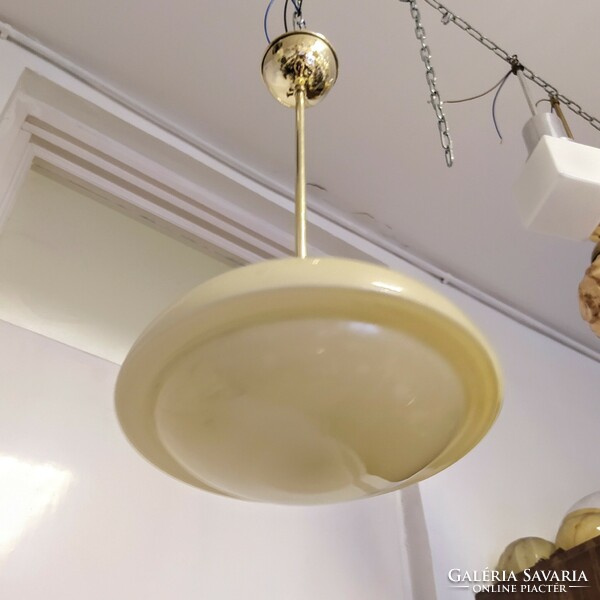 Refurbished art deco copper ceiling lamp - cream shade with a special shape