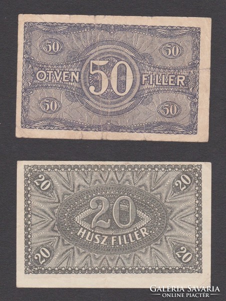 2db Fillér 1920 (20 és 50) (EF-, VG+)