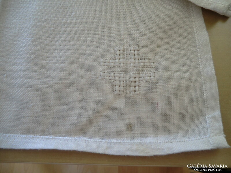 Damask - cotton - napkin 5 pcs rustic white 30x30 cm woven cross on one corner
