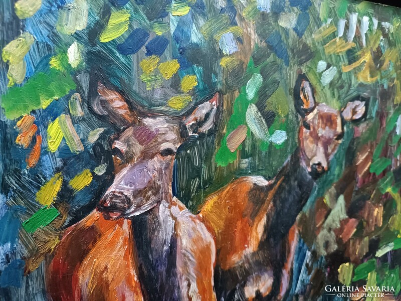 József Monos - deer oil, wood fiber 50x70 cm