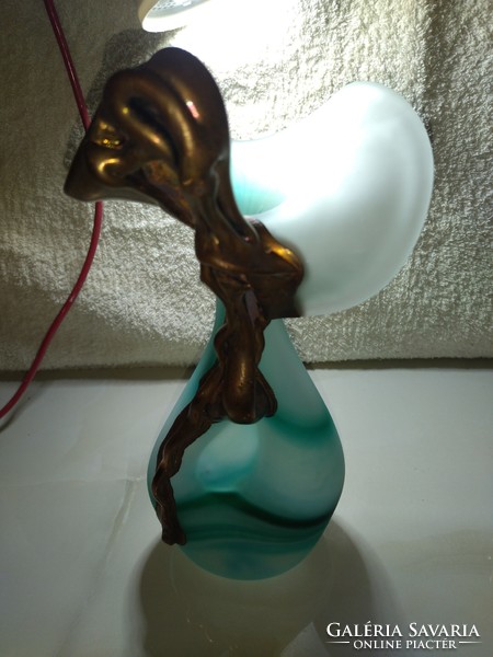 Gyönyörű Pilip Ravert art bronz és űveg váza 29 cm magas