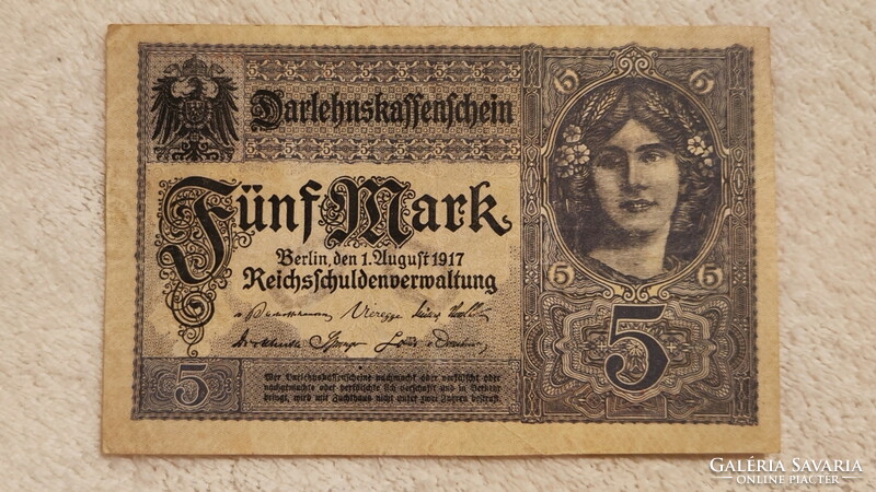 1917 German 5 marks (darlehnskassenschein, vf+) | 1 banknote