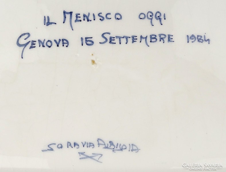 1Q895 Historizáló kézi festésű itáliai Sandro Soravia fajansz tál nyúllal 1984