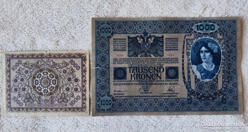 OMM és osztrák 1000 korona 1902, 1922 (F) | 2 db bankjegy