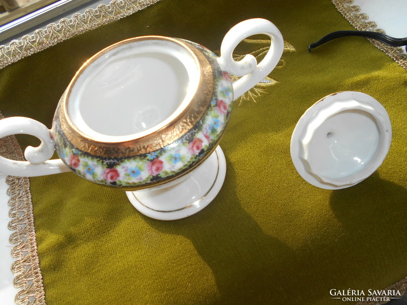 Antique scenic porcelain mustard dispenser with lid