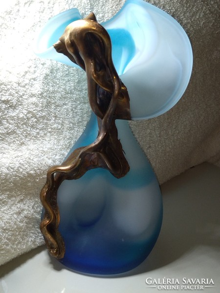 Beautiful pilip ravert art bronze and glass vase, 26 cm high