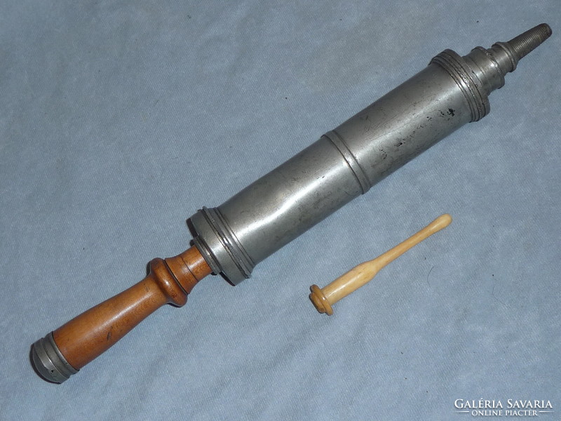 Old medical device antique pewter syringe medical syringe pewter with wooden handle enema syringe 19th century