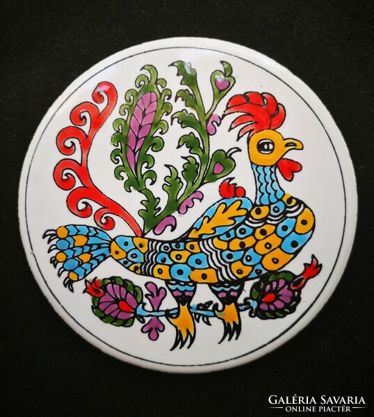 Vintage Greek tile coaster rooster / deer