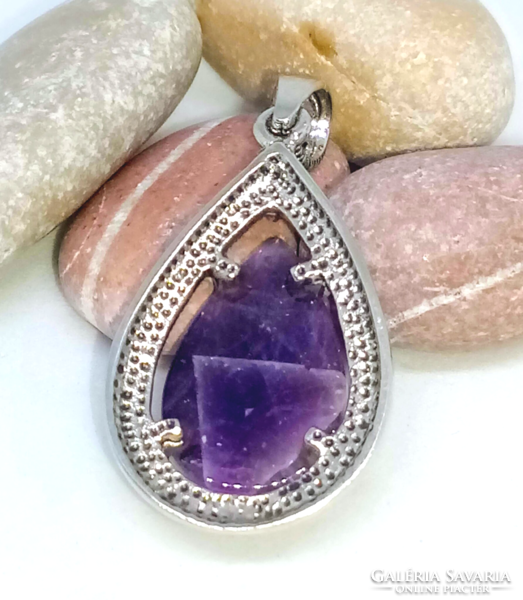 Amethyst mineral drop cabochon, pendant with silver-plated socket n16797