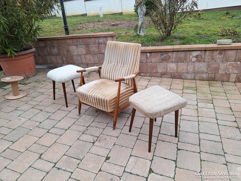 Retro armchair armchair with 2 poufs