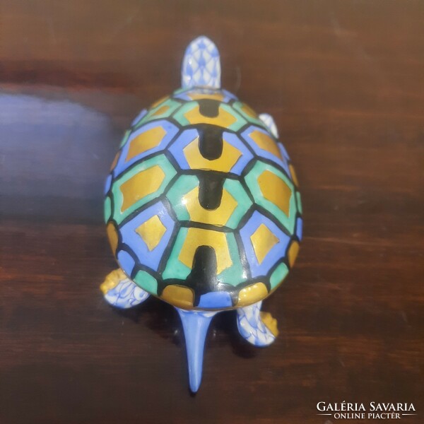 Herend porcelain with blue scale pattern, scaly turtle, turtle figure