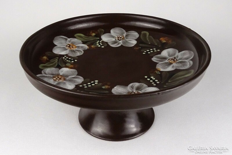 1Q898 Régi virágdíszes barna mázas Városlődi kerámia asztalközép kínáló tál