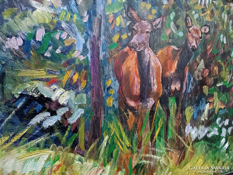 Monos József - Őzek olaj, farost 50x70 cm