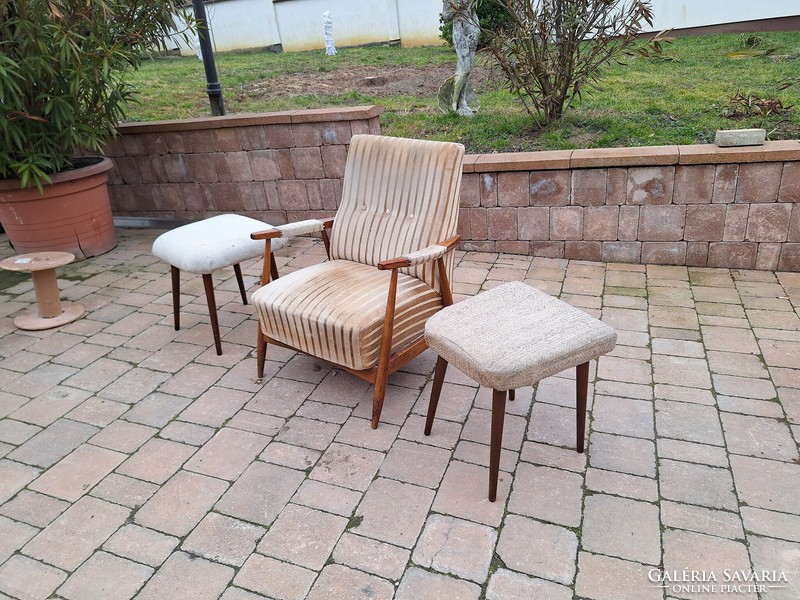 Retro armchair armchair with 2 poufs