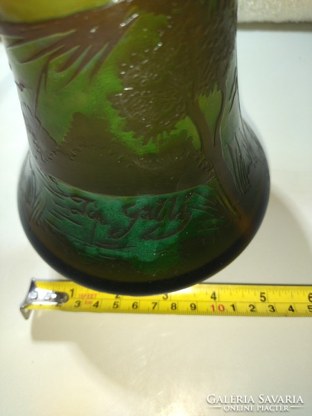 Gyönyörű vizi tópart mintás Tip Gallé váza 21 cm magas