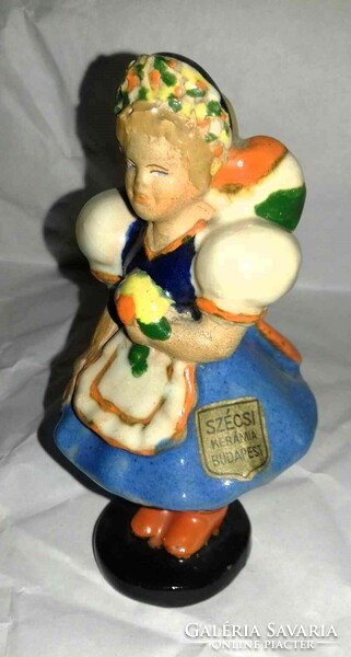 Jolán Szécsi little girl/girl in party with national color bow - marked ceramic figure