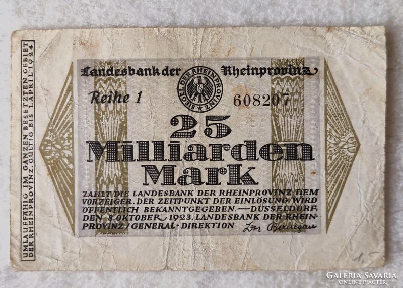 Inflation notgeld, 25 billion Deutsche Marks - Düsseldorf, 1923 (f+)