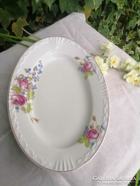 Antique serving bowl with pink forget-me-not decor