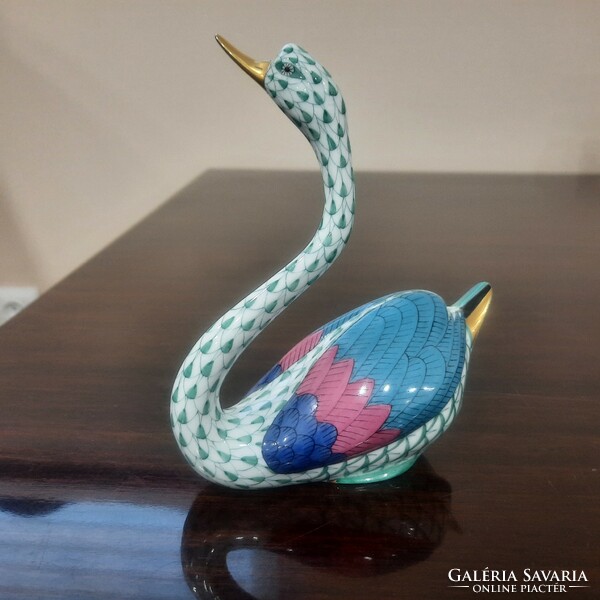 Herend porcelain scaly swan figure. Jubilee
