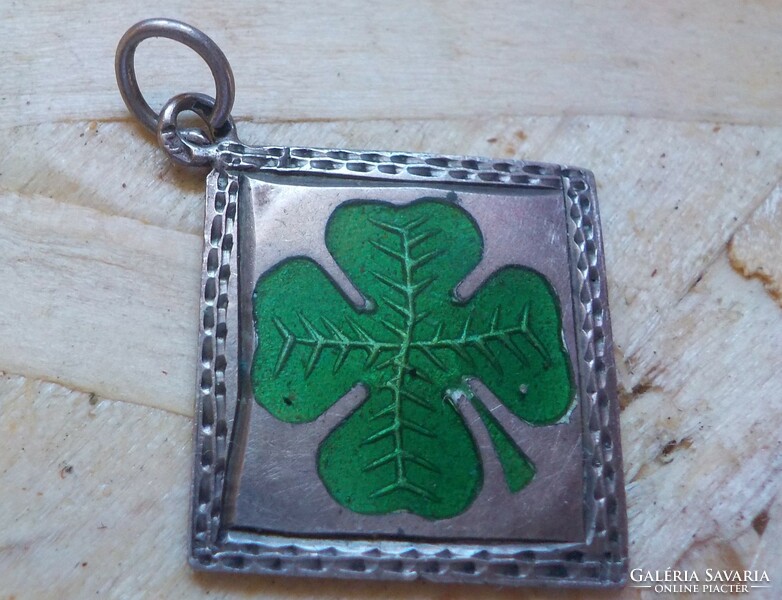 Antique enameled silver pendant clover