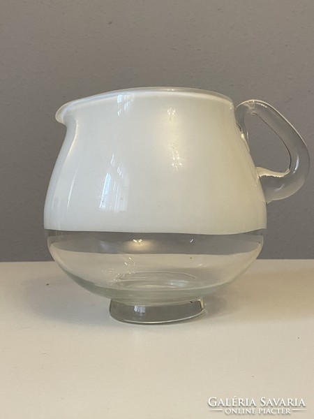 White and transparent colored retro glass design pitcher or vase