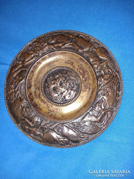 Retro applied art solid bronze (780 grams) Diana on the hunt hunting scene wall plate wall plate