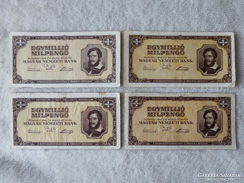 4 pieces of 1 million milpengő, 1946 (vf)