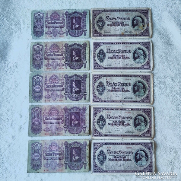 10 db 100 pengő (5 db 1930, 5 db 1945) (F-)