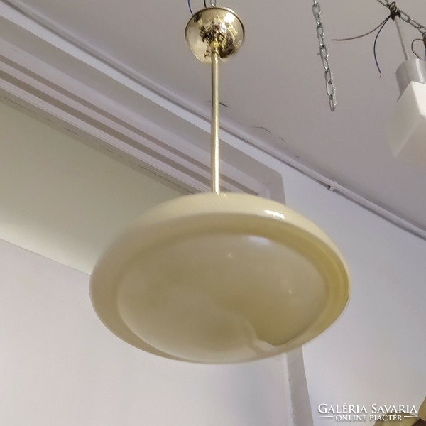 Refurbished art deco copper ceiling lamp - cream shade with a special shape