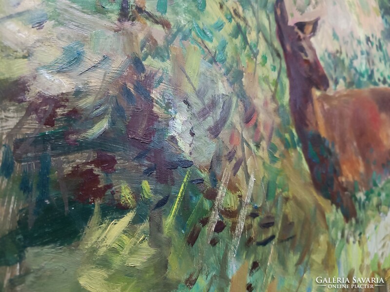 Monos József - Őz a mezőn olaj, farost 50x70 cm