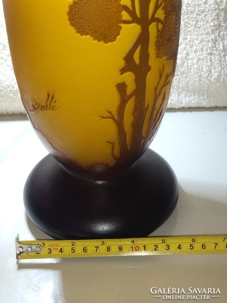 Gyönyörű hatalmas fa és madár mintás Tip Gallé váza padló váza 56 cm magas