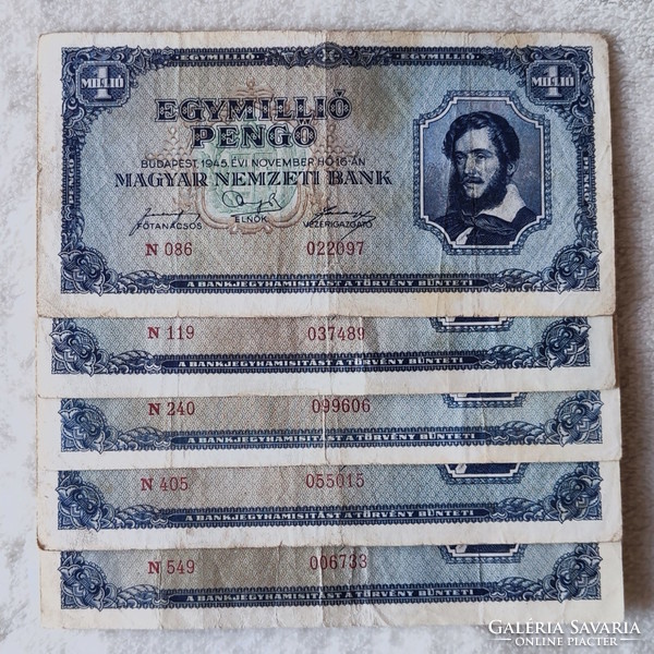5 Pieces of 1 million pengő, 1945 (f)