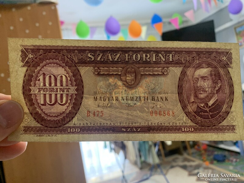 Piros 100 forint 1993 okt.16 ALACSONY SORSZÁM!!! VF