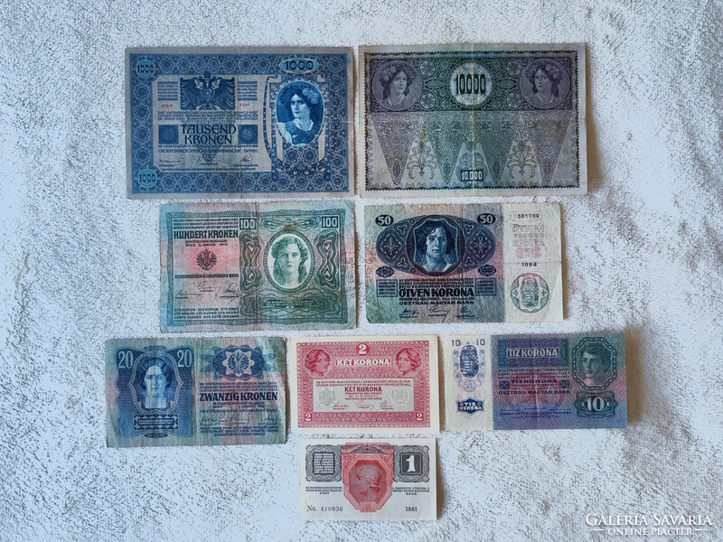 Omm crown row: 1-10000, 1902-1918 (ef-f) | 8 banknotes