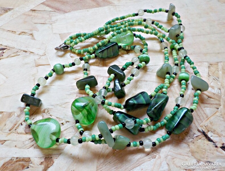Retro 2 soros zöld muránói üveg nyaklánc