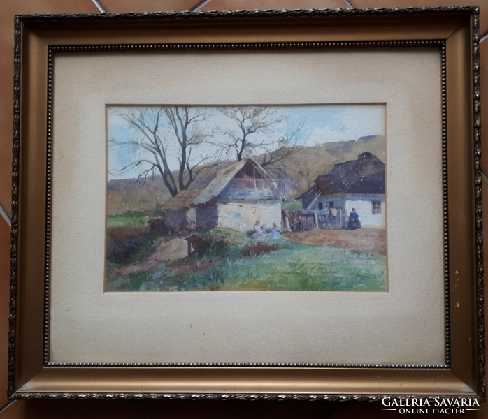 27X18 cm watercolor picture, farm life picture