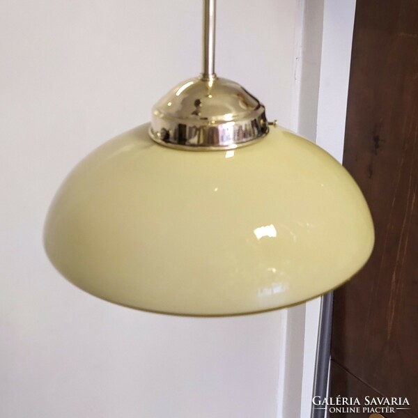 Refurbished art deco copper ceiling lamp - cream shade with a special shape